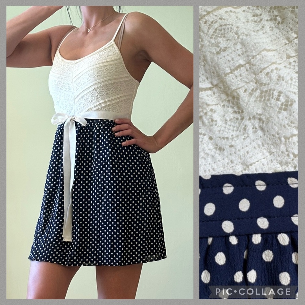 AE Navy Polka Dot & Lace Dress